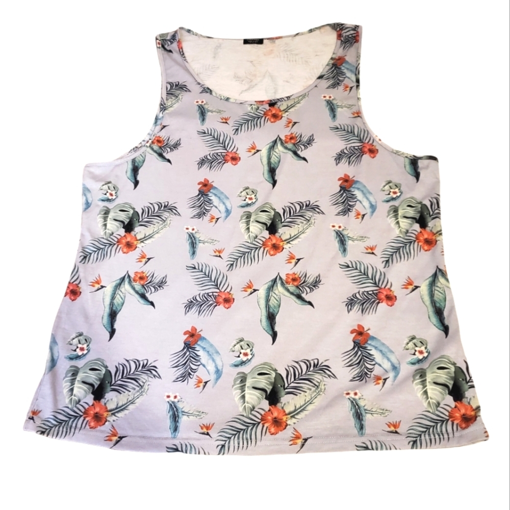 COOFANDY | Men's blue-gray with tropical floral print tanktop. Size Large.